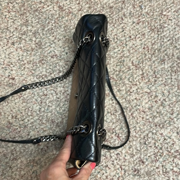 Black/ brown leather quilted purse with adjustable chain strap - Picture 9 of 14